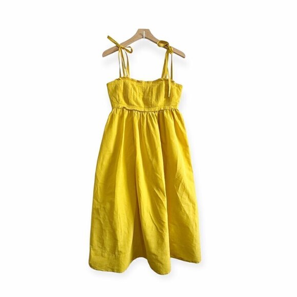 Ulla Johnson Laetitia Tie Strap Cotton & Linen Blend Midi Dress , Size 2, Yellow - Picture 2 of 16